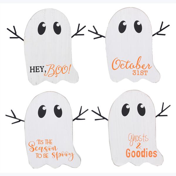 Wood Tabletop Friendly Ghost Halloween Sign