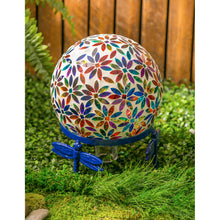 Load image into Gallery viewer, 10&quot; Mosaic Glass Gazing Ball, Multicolored Flowers
