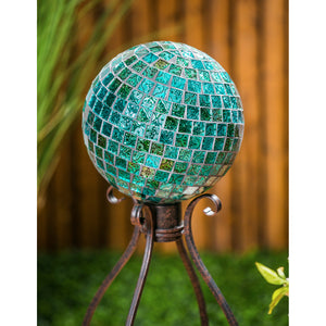 10" Mosaic Glass Gazing Ball, Turquoise Mosaic