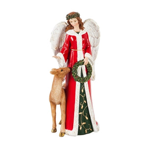 Natural Angel Garden Statuary with Holly Wreath