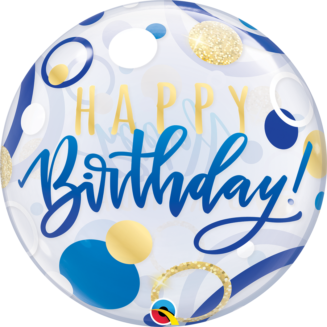 Bubble Balloon: Birthday Blue & Gold Dots