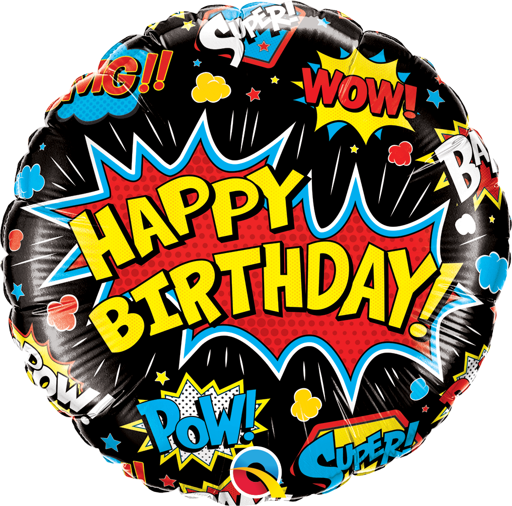 18" Birthday Superhero Black Balloon