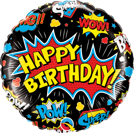 18" Birthday Superhero Black Balloon