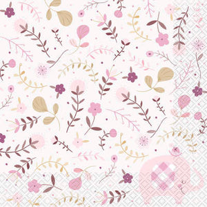 Pink Floral Elephant 16ct Lunch Napkins