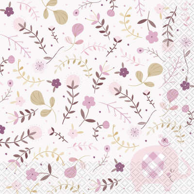 Pink Floral Elephant 16ct Lunch Napkins