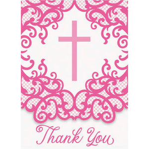 Fancy Pink Cross Thank You Notes 8ct