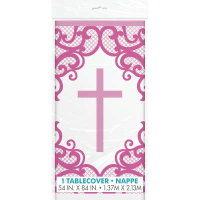 Fancy Pink Cross Rectangular Plastic Table Cover 54