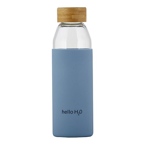 Glass Water Bottle w/ Bamboo Lid - Hello H20