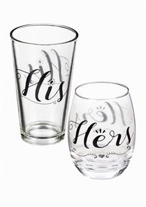 Stemless Wine Glass & Beer Cup Gift Set, Hers and His