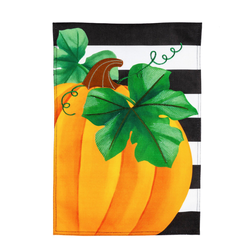 Pumpkin Stripe Garden Burlap Flag