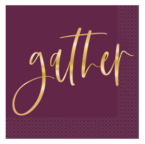 Modern Thanksgiving "Gather" Luncheon Napkins 20ct - Foil Stamped