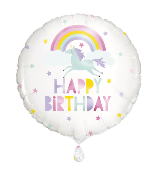 Rainbow & Unicorn Happy Birthday Round Foil Balloon 18"