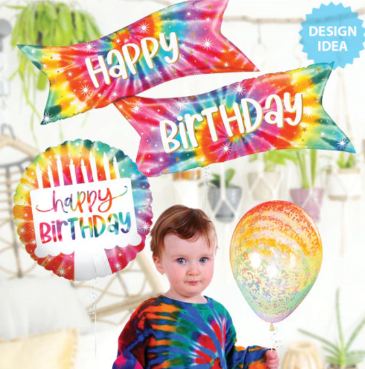 Supershape Tie Dye Birthday Banner Mylar