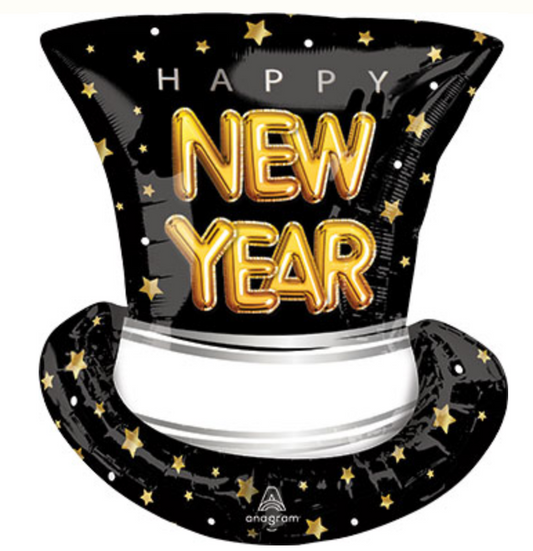 Supershape NYE Pop Clink Cheers Top Hat Mylar