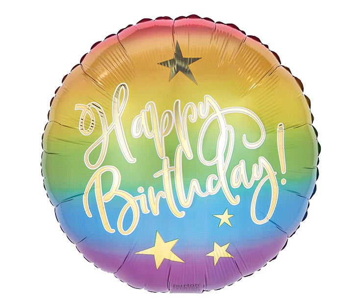 18" Rainbow/Gold Ombre Birthday Balloon