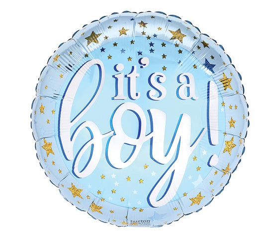 18" It's A Boy Gold Stars Balloon