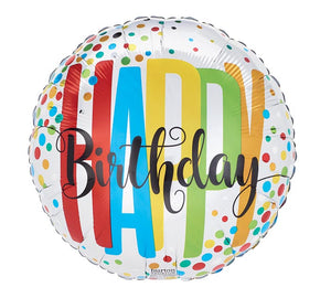 18" Birthday Dots on White Balloon