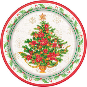 Festive Poinsettia Christmas Round 9" Dinner Plates 8ct