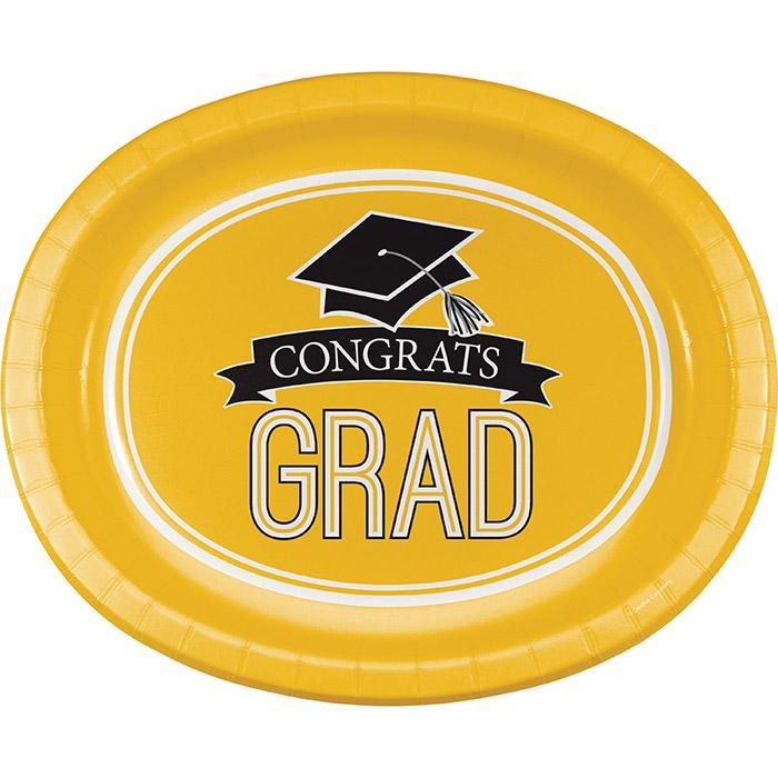 Congrats Grad Oval Platter 8ct Yellow