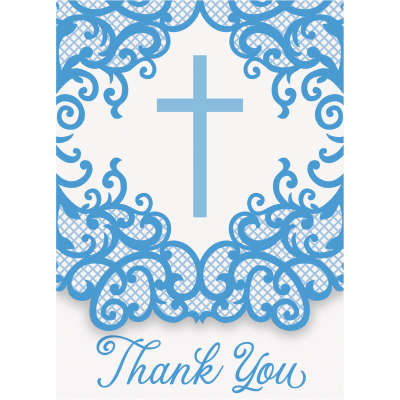 Fancy Blue Cross Thank You Notes 8ct