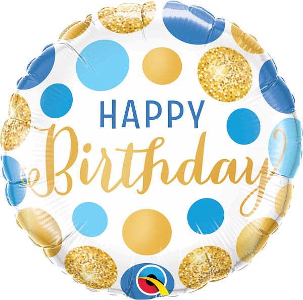 18" Birthday Blue & Gold Dots Mylar