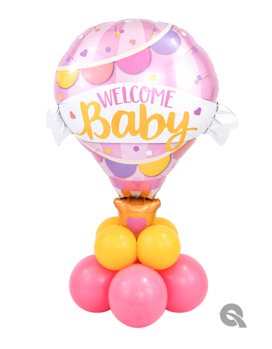 Pink Welcome Baby Hot Air Balloon Super