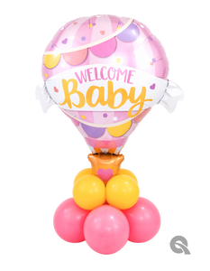 Pink Welcome Baby Hot Air Balloon Super