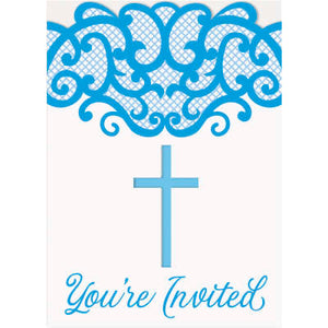 Fancy Blue Cross Invitations 8ct
