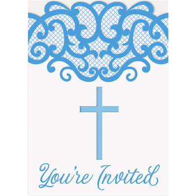 Fancy Blue Cross Invitations 8ct
