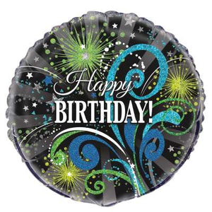 18" Black & Green Swirl Birthday Balloon