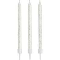 Tall White Candles with Silver Glitter