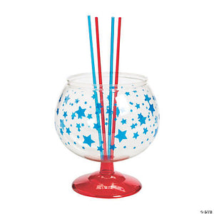 Patriotic Fishbowl Glass with Straws