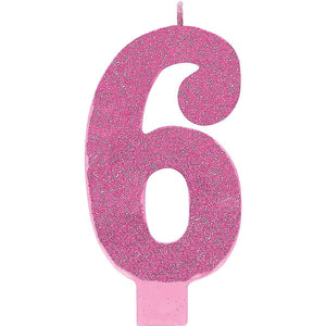 Large Glitter Birthday Candle - #6 Pink