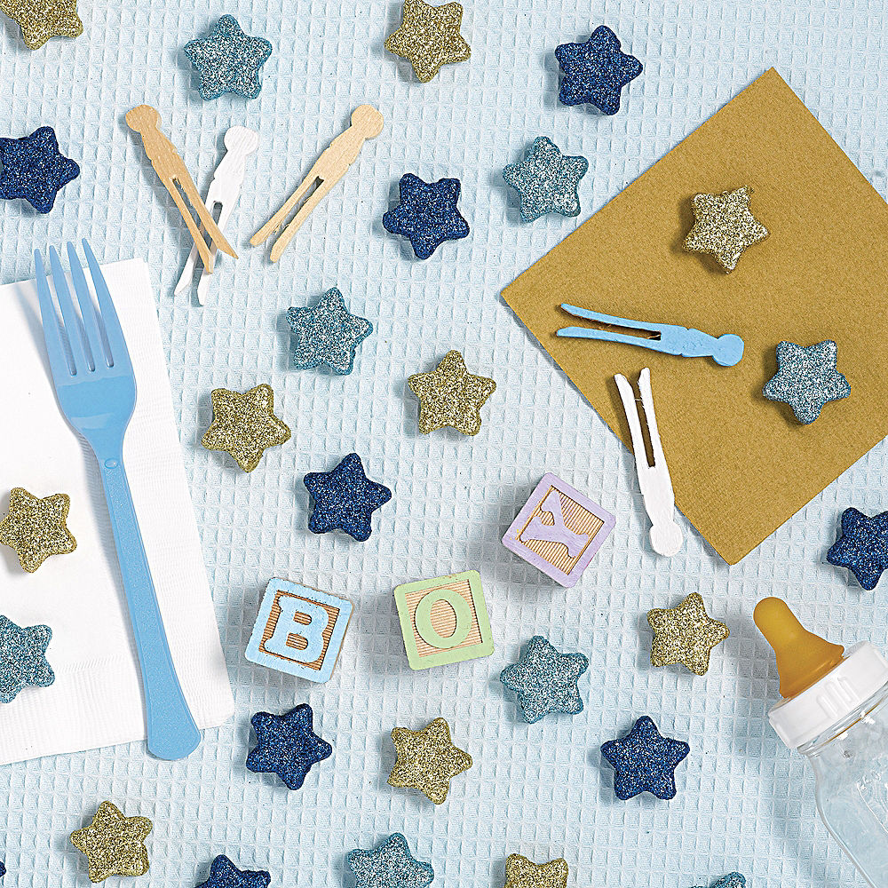 Gold and Blue Glitter Star Table Scatters