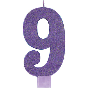 Large Glitter Birthday Candle - #9 Purple