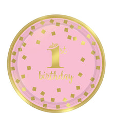 Load image into Gallery viewer, Pink and Gold Confetti First Birthday Tableware

