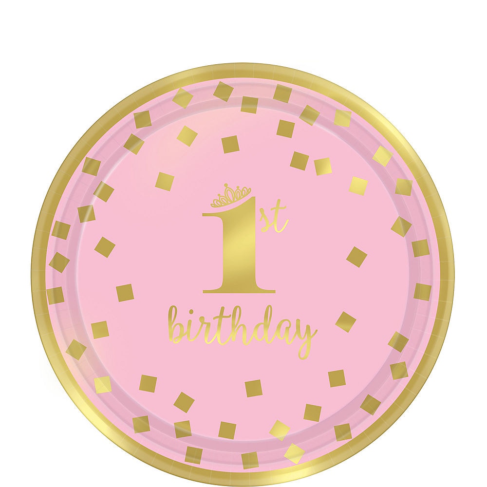 Pink and Gold Confetti First Birthday Tableware