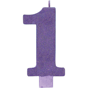 Large Glitter Birthday Candle - #1 Purple
