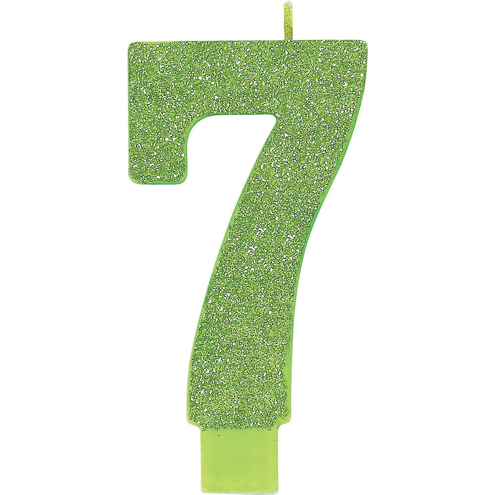 Large Glitter Birthday Candle - #7 Lime Green