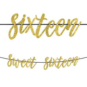 Sweet Sixteen Glitter Letter Banner