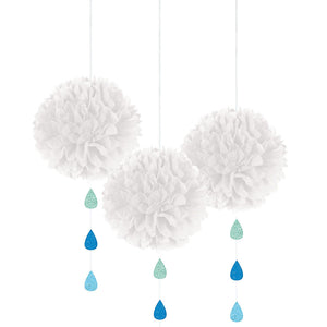 White Cloud Pom-Poms with Raindrops