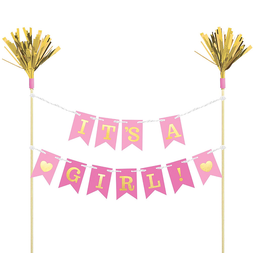 Pink Baby Shower Pennant Banner Cake Topper