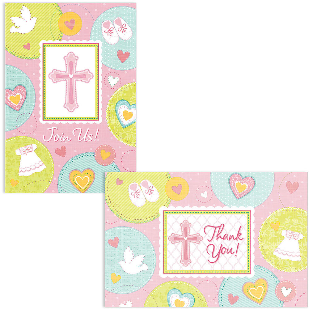 Pink Cross Invitations and Thank You Notes