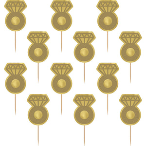 Metallic Gold Diamond Ring Cupcake Picks, 24ct