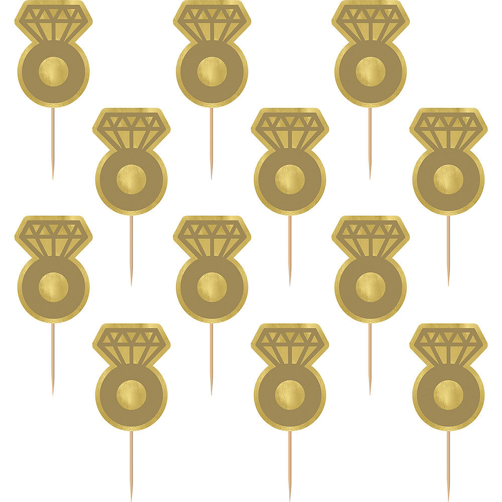 Metallic Gold Diamond Ring Cupcake Picks, 24ct