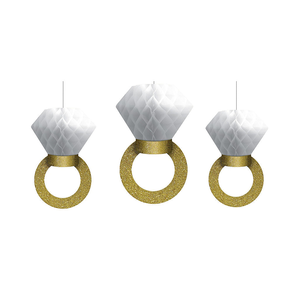 Glitter Gold Diamond Ring Honeycomb Balls 3ct