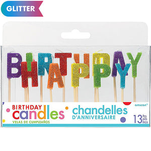 Rainbow Glitter Happy Birthday Candles
