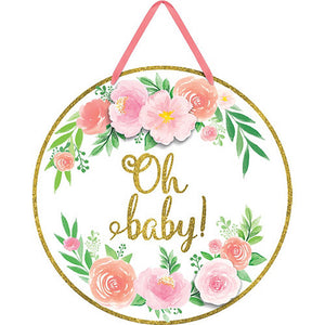 Floral "Oh Baby!" Hanging Sign