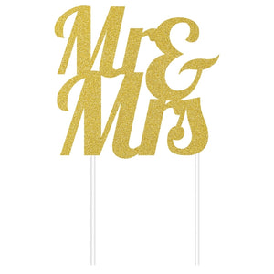 "Mr. & Mrs." Gold Glitter Cake Topper